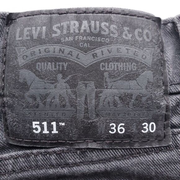 Levis Mens 511 Slim Fit Jeans Gray 34 x 27 Irregular (Tag says 36 x 30) Denim - Picture 4 of 16